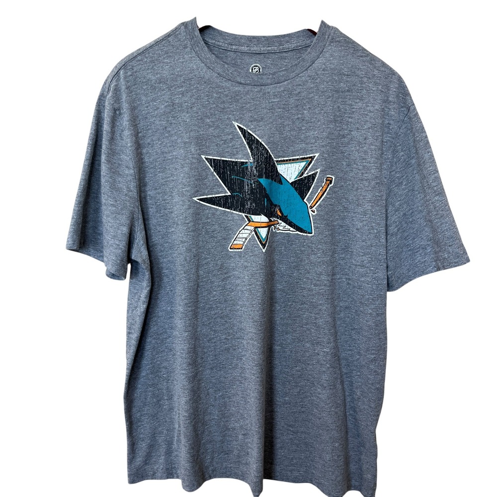 NHL San Jose Sharks Mens XL Graphic T-Shirt Heather Gray Distressed Logo Tee